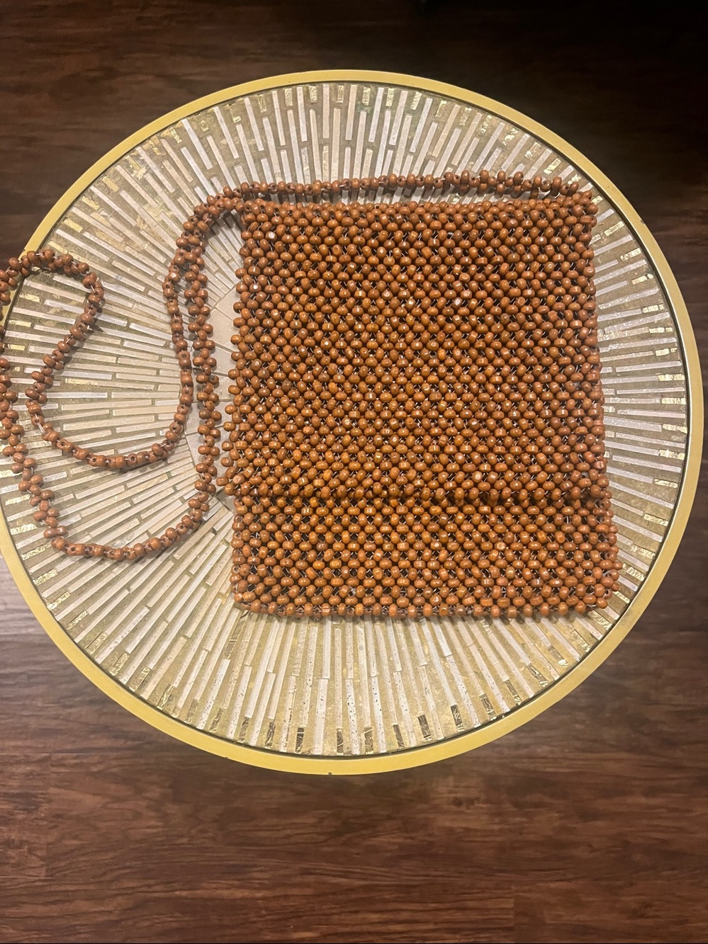 Handcrafted Brown Beaded Crossbody Bag